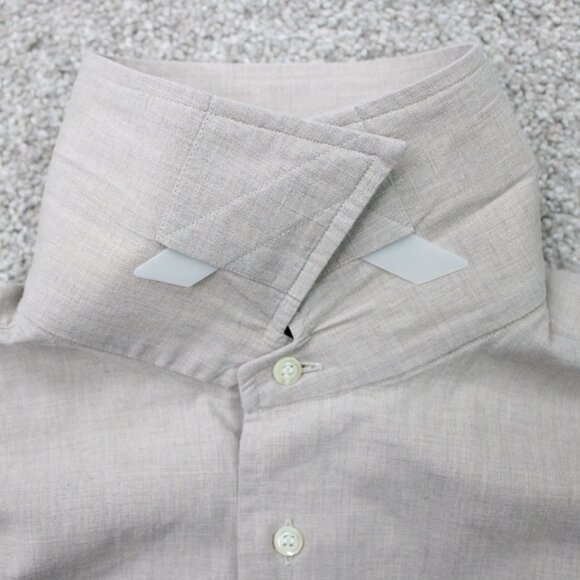 BOSS Hugo Boss Shirt Mens 16, 32/33 Beige 100% Cotton Long Sleeve Button Up - Picture 8 of 14